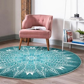 Tyrkysovomodrý prateľný okrúhly koberec vhodný pre robotické vysávače ø 120 cm Comfort – Mila Home