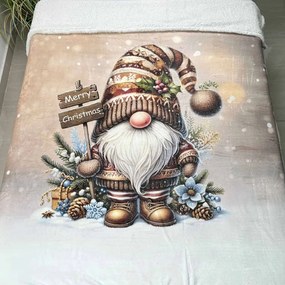Vianočná deka luxury baranková z mikroplyšu Škriatok hnedý 150x200cm