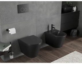Mexen Rico, závesná WC misa 490x360x370 mm, Rimless Tornádo + WC sedadlo z duroplastu, čierna matná, 30721085T