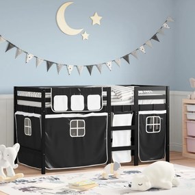 Detská vyvýšená posteľ závesy bielo-čierna 80x200 cm borovica 3283814