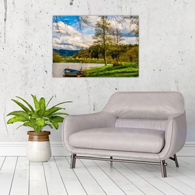Obraz loďky pri jazere (70x50 cm)