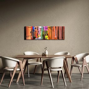 Obraz - Farebné domy v Burane, Benátky (s hodinami) (90x30 cm)