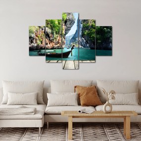 Obraz dlhej lode na pláži (150x105 cm)