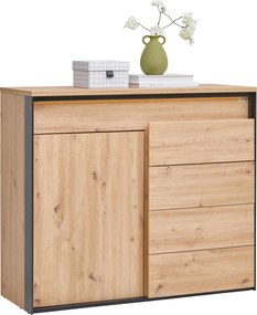 XXXLutz KOMODA, čierna, dub artisan, 111/95/41 cm Voleo - Komody - 000589000534