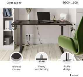 Malý výškovo nastaviteľný elektrický stôl EGON, 1100 x 720 x 600 mm, orech/ čierny