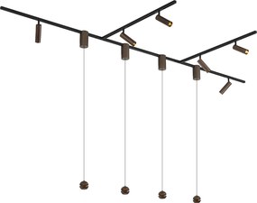 Moderný koľajnicový systém so 6 bodovými svetlami a 4 závesnými svetlami Easylift tmavý bronz 1-fázový - Slimline Uzzy Tira