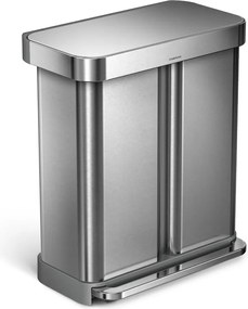 Pedálový odpadkový kôš na triedený odpad z nerezovej ocele 58 l Dual - simplehuman
