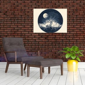 Sklenený obraz – Magický strom s jeleňom I. (70x50 cm)