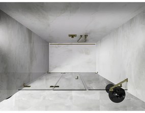 Mexen Lunar-F, ľavé sklápacie sprchové dvere 145 cm, 8mm číre sklo, zlatý matný profil, 836S-145-050-55-00-L