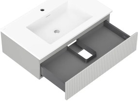 Mexen Rivel, kúpeľňová skrinka 80 cm s umývadlom Otis, 1 zásuvka, drážkovaná, sivá matná/biela, 91A20-08023-1-BF62-W18M01