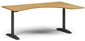 Výškovo nastaviteľný stôl OBOL, elektrický, 675-1325 mm, ergonomický pravý, doska 1800x1200 mm, čierna zaoblená podnož, buk
