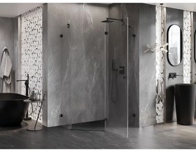 Mexen Lunar, päťuholníkový sprchový kút naklápací vpravo 90 x 80 cm, 8mm číre sklo, čierny profil, 831-090P-080L-70-00-P