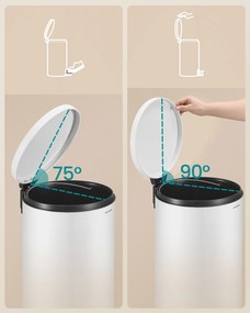 Kovový okrúhly kuchynský odpadkový kôš, 20 L, s pedálom, vyberateľné vnútorné vedro, biela