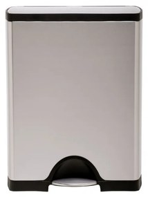 Obdĺžnikový pedálový kôš na triedený odpad 30 + 16 l, matná oceľ, nerez