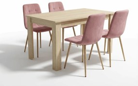 Jedálenský set 1 + 4, stôl UMEKO 120x80 cm dub sonoma + ružová zamatová stolička KARA