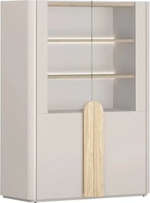 Vitrína Amilio 100 cm dvojdverová - kašmír / olejovaný dub / úchyty svetlý dub