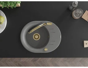 Mexen Kevin, granitový drez 586x458x190 mm, 1-komorový a biela batéria Duo, šedá, 6517-71-671701-57-G