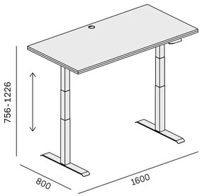 PLAN Výškovo nastaviteľný stôl SINGLE LAYERS, 160x80 cm, 2 motory, biela