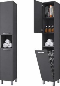 NORMANDIA 30 matná antracitová sivá, Kúpeľňová skrinka, s košom na bielizeň, úložným priestorom a policami