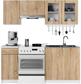 Kuchynská linka LIMA s vitrínou 1.8 m biela / dub sonoma