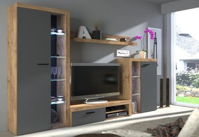 Obývacia stena RUMBA, 270x190x40, sivá/dub lefkas