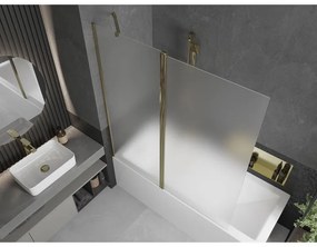 Mexen Flip, vaňová zástena 1-krídlová 140 x 150 cm, otočné krídlo, 6 mm námraza sklo, zlatý profil, 894-140-101-50-30