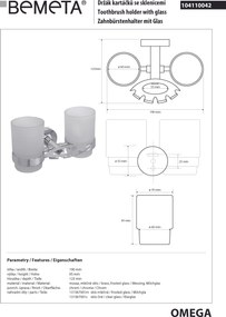 Bemeta Design OMEGA: Držiak kefiek, dvojitý, sklo - 104110042
