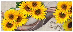 Obraz - Žiariace kvety slnečníc (120x50 cm)