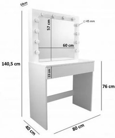 Kozmetický stolík so zrkadlom Kamila, 140 x 40 x 80 cm
