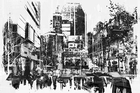 Samolepiaca tapeta čiernobiela abstraktná panoráma mesta - 300x200