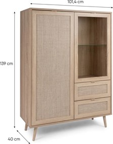 Vysoká skrinka s presklením Bali, dub sonoma/výplet