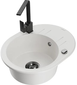 Mexen Kevin, drez granitový 586x458x190 mm, 1-komorový a čierna matná Rita, biela, 6517-20-670300-70