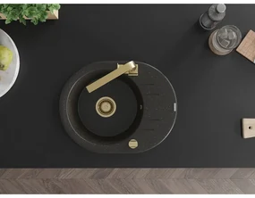 Mexen Kevin, drez granitový 586x458x190 mm, 1-komorový a zlatá batéria Rita, čierna - zlatá metalíza, 6517-75-670300-50