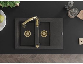Mexen Gaspar, 1,5-komorový granitový drez 737x475x177 mm a drezová batéria Savita, čierna škvrtnitá, 6507-76-672601-50