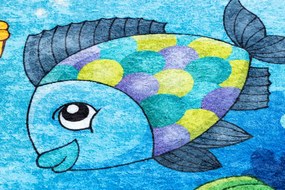 JUNIOR 51594.801 umývací okrúhly koberec ryby, oceán pre deti protišmykový - modrý Veľkosť: kruh 120 cm