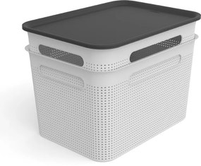 Úložný box s rúčkami BRISEN 7l, 26x18x21cm, biely S vekom / Bez veka: Bez veka