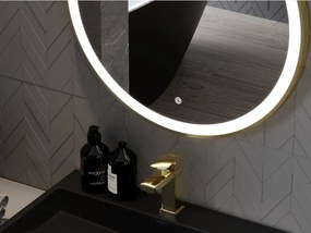Mexen Esso, okrúhle LED podsvietené kúpeľňové zrkadlo 80 cm, 6000K, vykurovacia podložka proti zahmlievaniu, zlatý rám, 9825-080-080-611-50