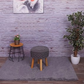 Taburetka J43 80482 - macrame, látka / drevo, 45 x 41cm - Tmavo sivá