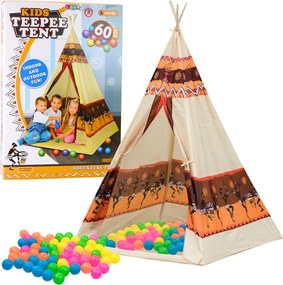 LEAN Toys Indiánsky stan Tipi pre deti + 60 loptičiek 155 cm