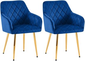 Set 2 jedálenských stoličiek Monett G - zamat, zlatý rám - tmavomodrá