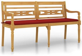 vidaXL Lavička Batavia s červenou podložkou 150 cm tíkový masív