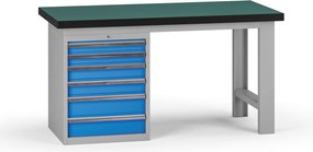 Pracovný stôl do dielne G8, 1500 x 750 x 800 mm, 1x kontejner, 6 zásuviek, modrá
