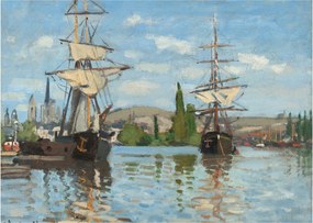 Sklenený obraz - Claude Monet, Ships Riding on the Seine at Rouen, reprodukcia (70x50 cm)