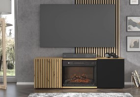 TV skrinka/stolík s krbom Aurella (čierna + dub artisan). Akcia -19%. Vlastná spoľahlivá doprava až k Vám domov. 1124877