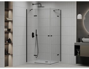 Mexen Roma Duo, sprchový kút 80 (dvere) x 70 (dvere) cm, 6mm číre sklo, čierny profil + slim sprchová vanička 5cm biela + čierny sifón, 854-080-070-70-02-4010B