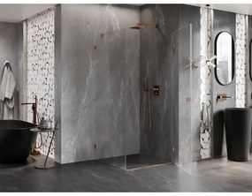 Mexen Lunar-B, pravostranný výklopný sprchový kút 90 x 90 cm, 8mm číre sklo, profil medená matná, 832-090-090-65-00-P