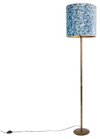 Botanická stojaca lampa zlatá s tienidlom s motívom motýľa 40 cm - Simplo