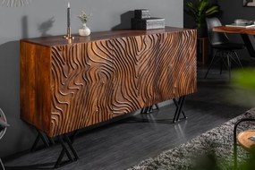 Nemecko -  Ručne vyrobený príborník FLUID 160 cm mangové drevo s predným dizajnom