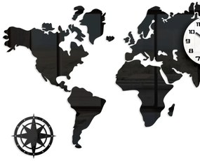 3D nalepovacie hodiny Continents čierno-biele