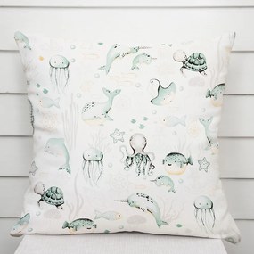 Biante Detská bavlnená obliečka na vankúš Sandra SA-688 Morský svet zelený na bielom 40 x 40 cm